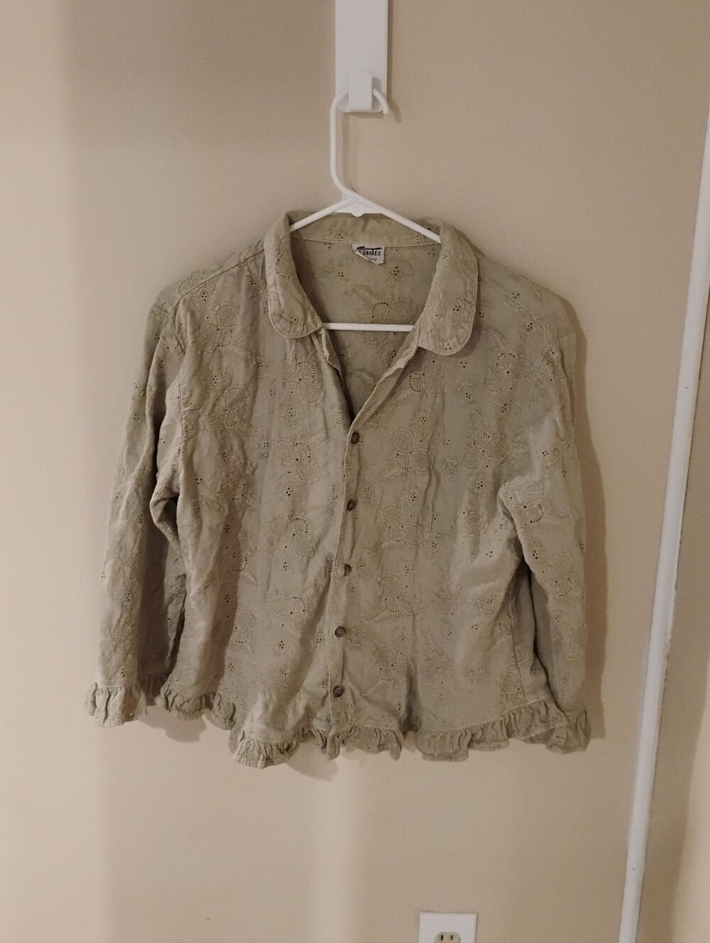 Cp Shades Women's Green Eyelet Jacket Shacket Sz M Cotton